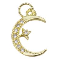 Cubic Zirconia Micro Pave Brass Pendant, Moon and Star, gold color plated, micro pave cubic zirconia Approx 3.5mm 