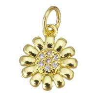 Cubic Zirconia Micro Pave Brass Pendant, Flower, gold color plated, micro pave cubic zirconia Approx 3.5mm 