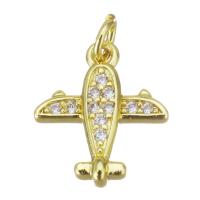 Cubic Zirconia Micro Pave Brass Pendant, Airplane, gold color plated, micro pave cubic zirconia Approx 2.5mm 