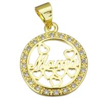 Cubic Zirconia Micro Pave Brass Pendant, Flat Round, gold color plated, micro pave cubic zirconia & hollow Approx 4mm 