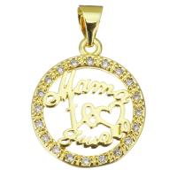 Cubic Zirconia Micro Pave Brass Pendant, Flat Round, gold color plated, micro pave cubic zirconia & hollow Approx 3.5mm 