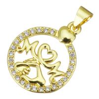 Cubic Zirconia Micro Pave Brass Pendant, Flat Round, gold color plated, micro pave cubic zirconia & hollow Approx 3.5mm 