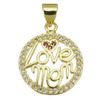 Cubic Zirconia Micro Pave Brass Pendant, Flat Round, gold color plated, micro pave cubic zirconia & hollow Approx 3.5mm 