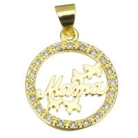 Cubic Zirconia Micro Pave Brass Pendant, Flat Round, gold color plated, micro pave cubic zirconia & hollow Approx 3.5mm 