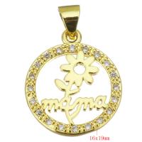 Cubic Zirconia Micro Pave Brass Pendant, Flat Round, gold color plated, micro pave cubic zirconia & hollow Approx 3.5mm 