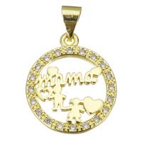 Cubic Zirconia Micro Pave Brass Pendant, Flat Round, gold color plated, micro pave cubic zirconia & hollow 