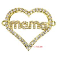 Cubic Zirconia Micro Pave Brass Connector, Heart, gold color plated, micro pave cubic zirconia & hollow Approx 1.5mm 