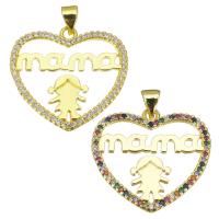 Cubic Zirconia Micro Pave Brass Pendant, Heart, gold color plated, micro pave cubic zirconia & hollow Approx 3.5mm 