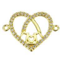 Cubic Zirconia Micro Pave Brass Connector, Heart, gold color plated, micro pave cubic zirconia & hollow Approx 1.5mm 