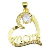 Cubic Zirconia Micro Pave Brass Pendant, Heart, gold color plated, micro pave cubic zirconia & hollow Approx 3.5mm 