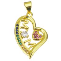 Cubic Zirconia Micro Pave Brass Pendant, Heart, gold color plated, micro pave cubic zirconia & hollow Approx 3.5mm 