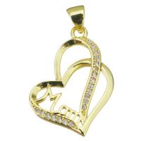 Cubic Zirconia Micro Pave Brass Pendant, Heart, gold color plated, micro pave cubic zirconia & hollow Approx 3.5mm 