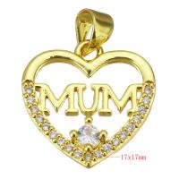 Cubic Zirconia Micro Pave Brass Pendant, Heart, gold color plated, micro pave cubic zirconia & hollow Approx 3.5mm 