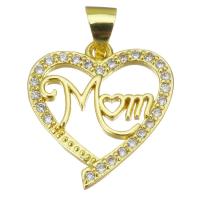 Cubic Zirconia Micro Pave Brass Pendant, Heart, gold color plated, micro pave cubic zirconia & hollow Approx 3.5mm 