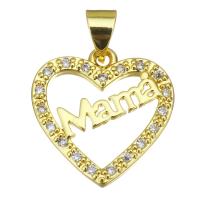 Cubic Zirconia Micro Pave Brass Pendant, Heart, gold color plated, micro pave cubic zirconia & hollow Approx 3.5mm 