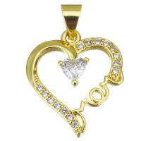 Cubic Zirconia Micro Pave Brass Pendant, Heart, gold color plated, micro pave cubic zirconia & hollow Approx 3.5mm 