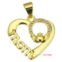 Cubic Zirconia Micro Pave Brass Pendant, Heart, gold color plated, micro pave cubic zirconia & hollow Approx 3.5mm 