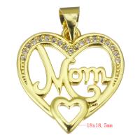 Cubic Zirconia Micro Pave Brass Pendant, Heart, gold color plated, micro pave cubic zirconia & hollow Approx 3.5mm 