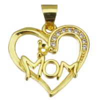 Cubic Zirconia Micro Pave Brass Pendant, Heart, gold color plated, micro pave cubic zirconia & hollow Approx 3.5mm 