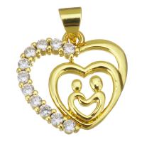 Cubic Zirconia Micro Pave Brass Pendant, Heart, gold color plated, micro pave cubic zirconia & hollow Approx 3.5mm 