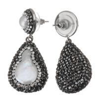 gota pendiente de diamantes de imitación, Arcilla analiar de diamantes de imitación AB, con perla, para mujer, Negro, 47mm,21x31mm, Vendido por Par