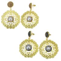 Boucle d'oreille de zinc alliage strass goutte, alliage de zinc, avec perle & argile, Placage de couleur d'or, pour femme & creux, plus de couleurs à choisir, 61mm Vendu par paire