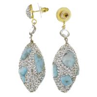 gota pendiente de diamantes de imitación, Arcilla analiar de diamantes de imitación AB, con Larimar, chapado en color dorado, para mujer, 59mm,18x35mm, Vendido por Par