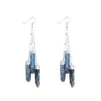 Gemstone Drop Earring, Kyanite, with Brass, irregular, silver color plated, for woman, blue, 102mm 