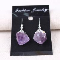 Edelstein Tropfen Ohrring, Amethyst, mit Messing, Unregelmäßige, silberfarben plattiert, für Frau, violett, 10-25mm, verkauft von Paar