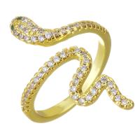 Cubic Zirconia Micro Pave Brass Finger Ring, Snake, gold color plated, micro pave cubic zirconia, 27mm, US Ring 