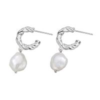 Pendiente de gota de perlas de plata esterlina, Plata de ley 925, con Perlas cultivadas de agua dulce, chapado en platina real, para mujer, 30mm, Vendido por Par