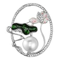 Zinc Alloy Jewelry Brooch, with pearl, enamel & with rhinestone, white 