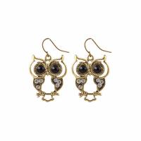 Boucle d'oreille de zinc alliage strass goutte, alliage de zinc, hibou, Placage, pour femme & avec strass Vendu par paire