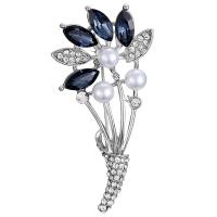 Zinc Alloy Jewelry Brooch, with pearl & Crystal, plated, with rhinestone, blue 