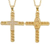 Cubic Zircon Micro Pave Brass Necklace, Cross, gold color plated & micro pave cubic zirconia & for woman Approx 19.68 Inch 