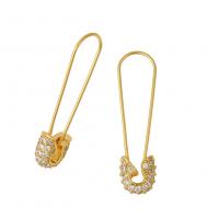 Cubic Zirconia Pendiente Brass Micro Pave, metal, Perno de la falda escocesa, chapado en color dorado, micro arcilla de zirconia cúbica, 10x40mm, Vendido por Par