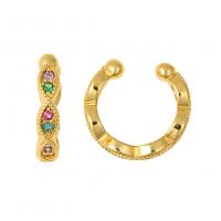 manchette de boucle d'oreille, laiton, Placage de couleur d'or, styles différents pour le choix & pavé de micro zircon Vendu par paire