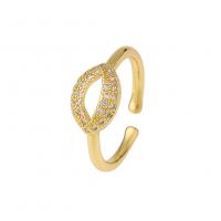 Brass Cuff Finger Ring, gold color plated, Adjustable & micro pave cubic zirconia 