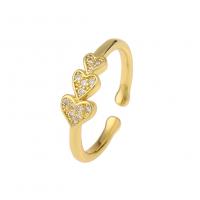 Brass Cuff Finger Ring, gold color plated, Adjustable & micro pave cubic zirconia 