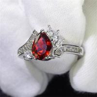 Zirkonia Messing Finger Ring, plattiert, mit kubischem Zirkonia, rot, 12.3x22.4mm, verkauft von PC