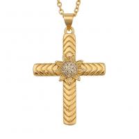 Cubic Zircon Micro Pave Brass Necklace, Cross, gold color plated & micro pave cubic zirconia & for woman Approx 19.68 Inch 