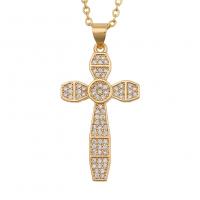 Cubic Zircon Micro Pave Brass Necklace, Cross, gold color plated, micro pave cubic zirconia & for woman Approx 19.68 Inch 