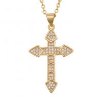 Cubic Zircon Micro Pave Brass Necklace, Cross, gold color plated & micro pave cubic zirconia & for woman Approx 19.68 Inch 