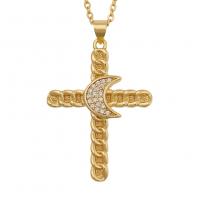 Cubic Zircon Micro Pave Brass Necklace, Cross, gold color plated & micro pave cubic zirconia & for woman Approx 19.68 Inch 