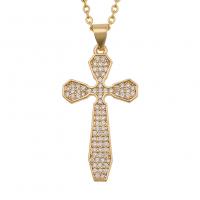 Cubic Zircon Micro Pave Brass Necklace, Cross, gold color plated & micro pave cubic zirconia & for woman Approx 19.68 Inch 