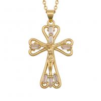 Cubic Zircon Micro Pave Brass Necklace, Cross, gold color plated & micro pave cubic zirconia & for woman Approx 19.68 Inch 