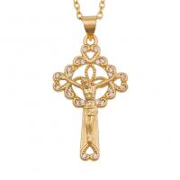 Cubic Zircon Micro Pave Brass Necklace, Cross, gold color plated & micro pave cubic zirconia & for woman Approx 19.68 Inch 