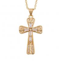 Cubic Zircon Micro Pave Brass Necklace, Cross, gold color plated & micro pave cubic zirconia & for woman Approx 19.68 Inch 