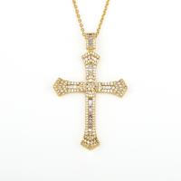 Cubic Zircon Micro Pave Brass Necklace, Cross, gold color plated, micro pave cubic zirconia & for woman Approx 19.68 Inch 