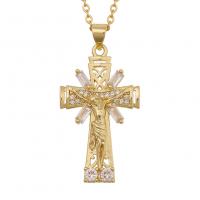 Cubic Zircon Micro Pave Brass Necklace, Cross, gold color plated & micro pave cubic zirconia & for woman Approx 19.68 Inch 